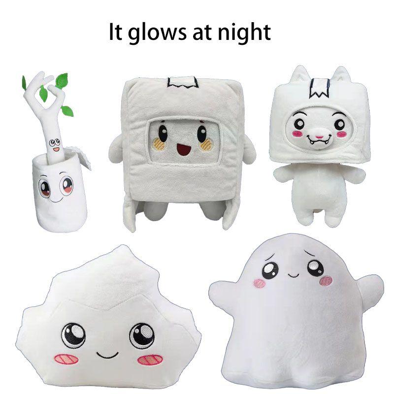 Animation Lankybox Kawaii Luminous Plush Toy Fox Square Box Stone Filled Soft