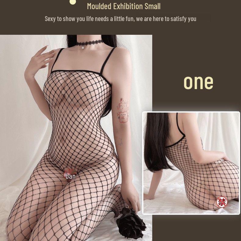 Sada spodního prádla Temptation: Síťované body s otevřeným rozkrokem a punčochami