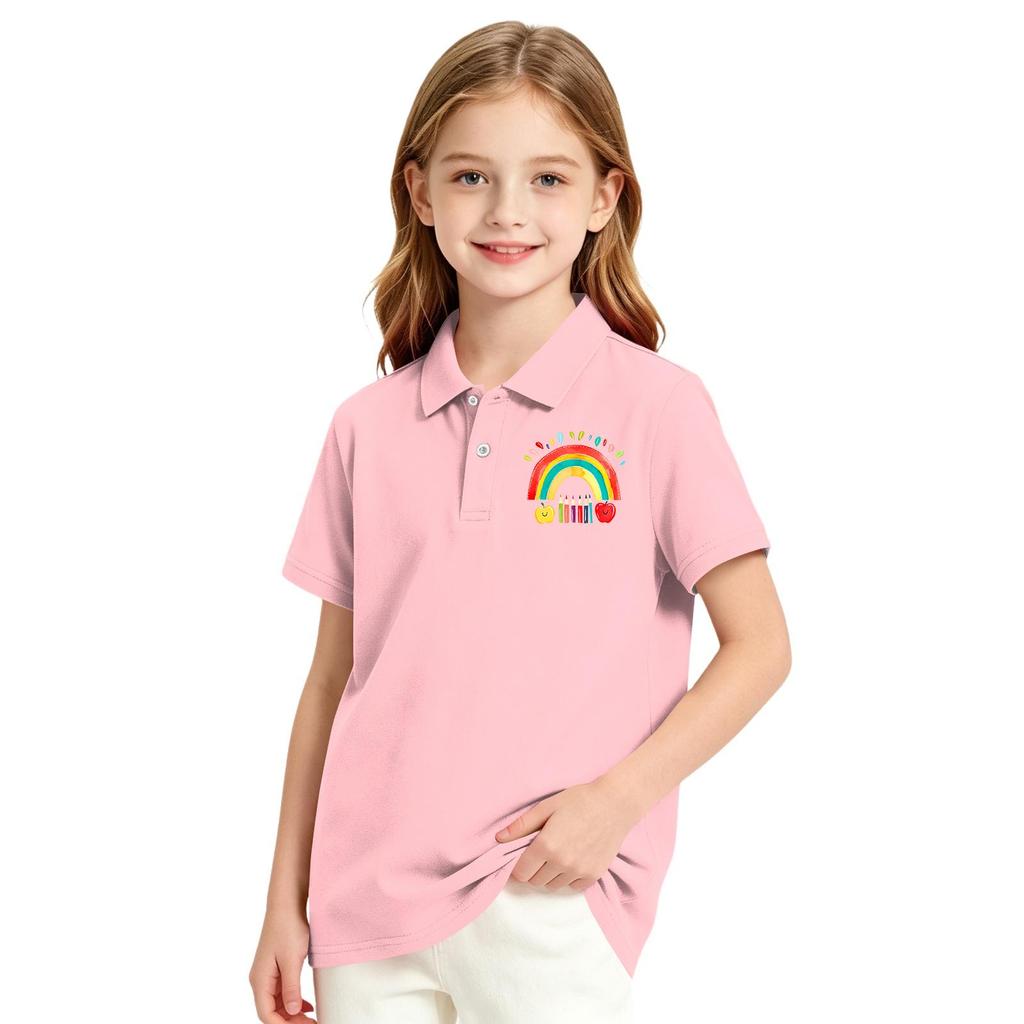 Girls Short Sleeve T-Shirt for School Uniform - Printed Casual Tee Back To School