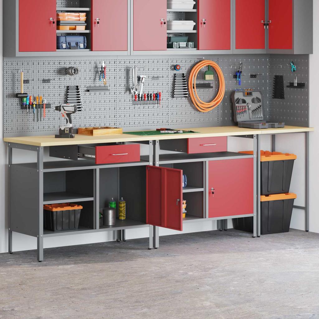Workbench Set 3 pcs Black and Grey Powder Coated Steel