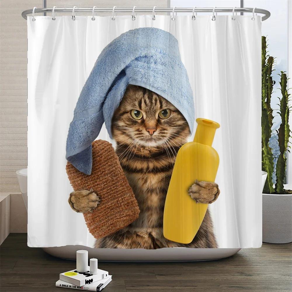 Cat  curtains bathroom  curtain Cute 3D fabric curtain with hooks funny waterproof shower curtain or Mat