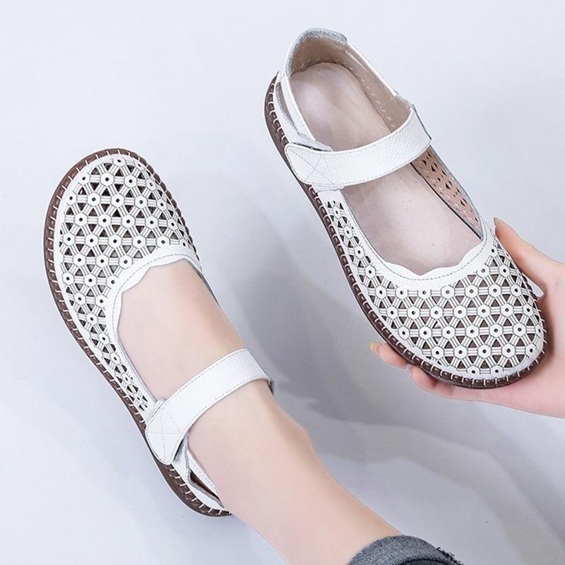 

Кожаные сандалии подошва из говяжьей жилы дышащие нескользящие туфли для мам среднего и пожилого возраста женские туфли с мягкой подошвой нескользящие и дезодорирующие туфли с полыми отверстиями 35