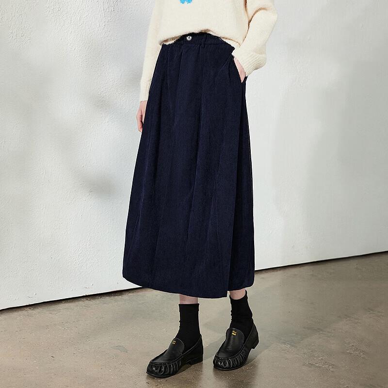 Women's Corduroy A-Line Midi Skirt with Elastic Waist