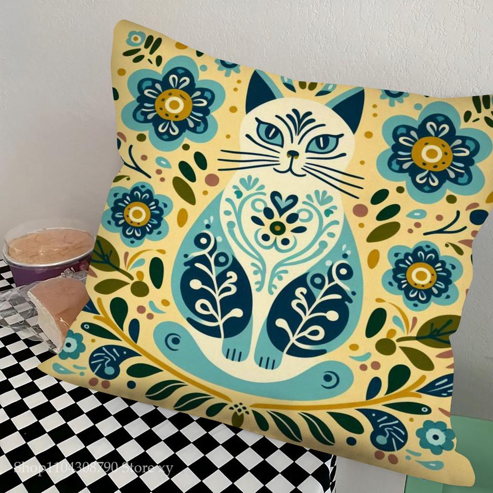 1pc Nordic Style Cat Oil Pillow Case Square Bedroom Sofa Leisure Comfort Cushion Car Living Room Home Decoration