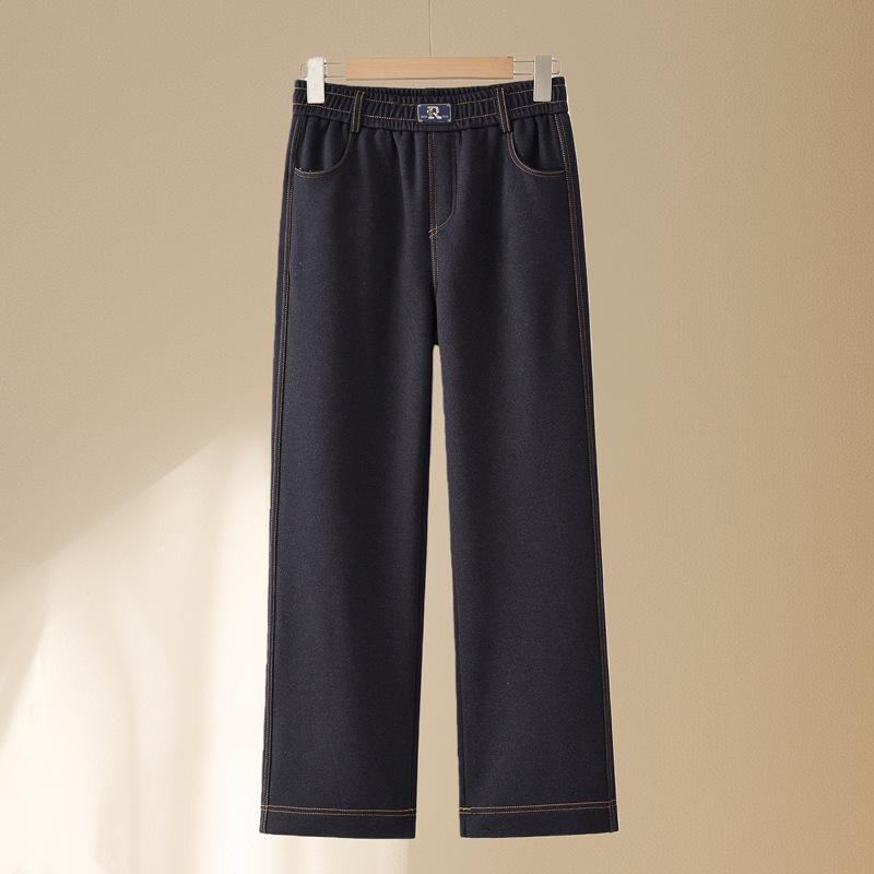 

Women s Denim & Velvet Pants: Fleece-Lined Cotton Straight-Leg for Autumn/Winter. Ideal for Middle-Aged & Elderly. Casual Outdoor Wear. 3XL