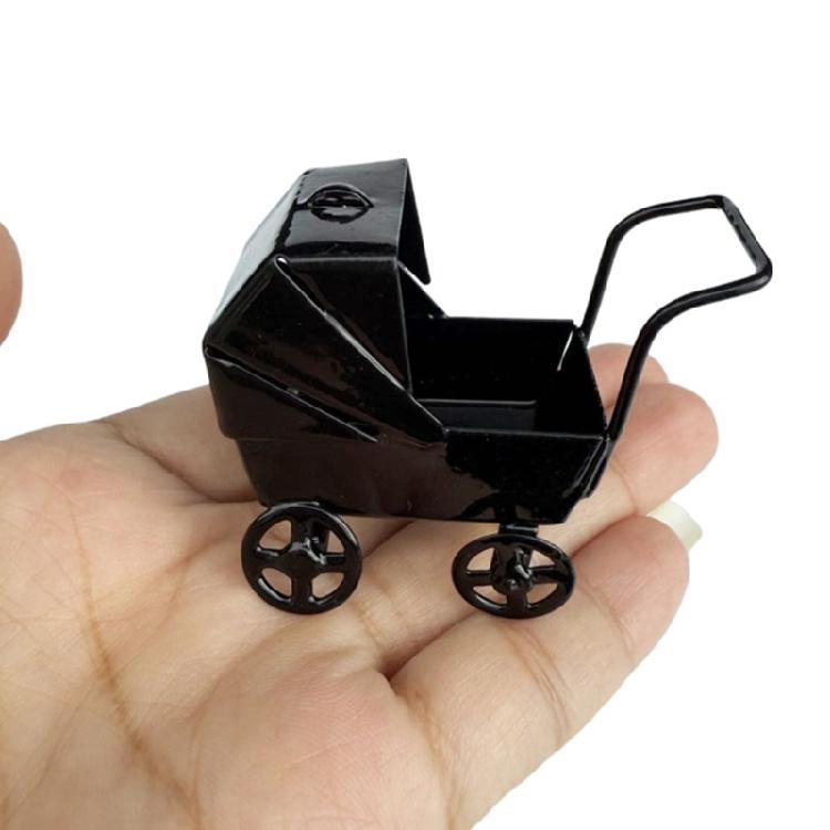 Dollhouses Mini Black Pram Model Imaginative Play Dollhouses Furniture Set Including Crib Plastic Design