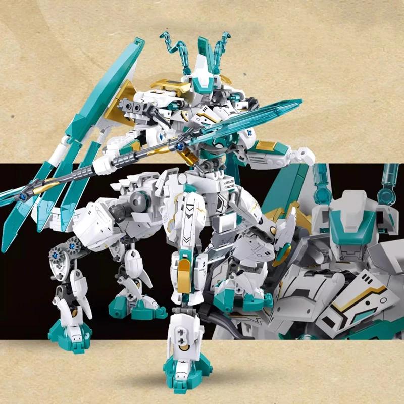 Non-Toxic 731Pcs New Technical White Dragon Horse War Steed Building Blocks Creative Diy Model Construction Set Christmas Birthday Gifts