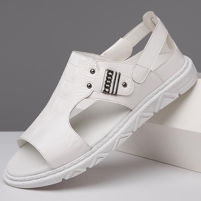 Fashion 2025 New Designer Roman Casual Sandals for Men Non-slip Summer Slippers Beach Shoes Male Fashion White Leather Sandals Man