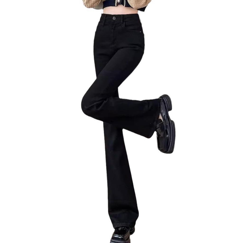 2024 Women's High Waist Velvet Flared Jeans – Slim Fit, Black, Autumn/Winter Collection