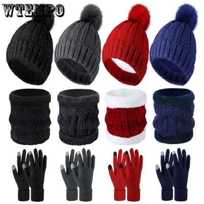 Hat with Anti Cold and Thick Velvet for Cycling Winter Warm Scarf  Gloves Hat Three Piece Set