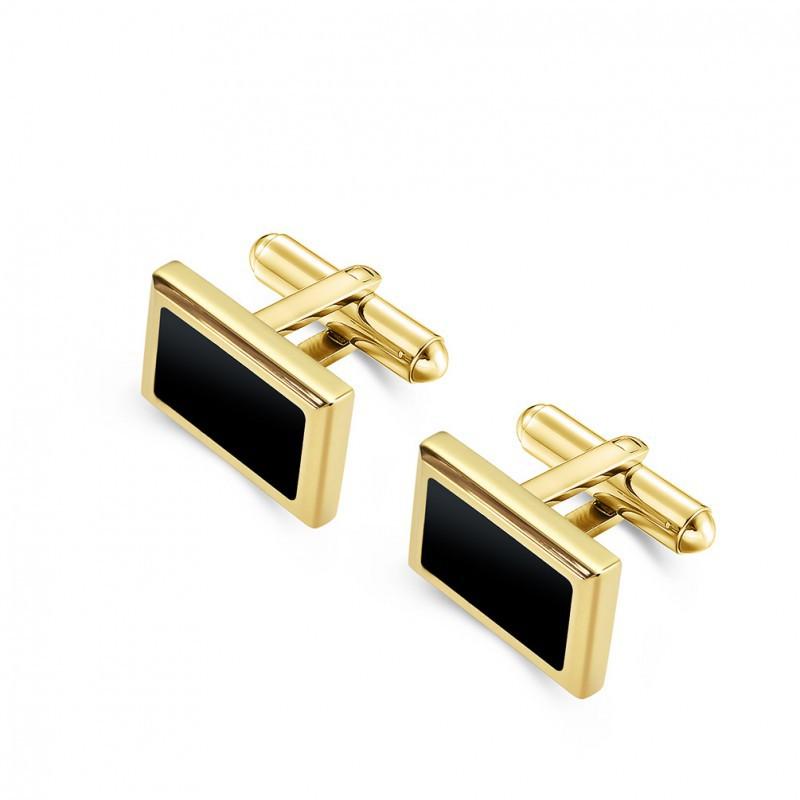 

New Suit Shirt With Simple Four Sided Cut Black Agate Inlaid Men s Cufflinks Collar Buttons Stainless Steel Metal Steel золотой