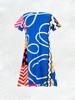 Casual V Neck Short Sleeve Dress for Women Abstract Irregular Print Summer Dress Flowy A Line Dress Trendy Everyday Outfit