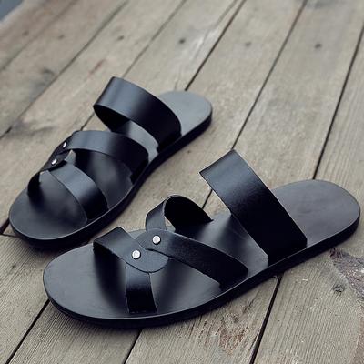 Herrenschuhe Mode Sommer Herrenschuhe Vintage Italienische Ballerinas Lässig Rutschfeste Strandsandalen Leder Flip-Flop Hausschuhe Ballerinas Sandalen