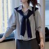 Korean Striped Shawl Long Sleeve Shirt Set for Women - 2025 Autumn Loose Slimming Age-Reducing Top