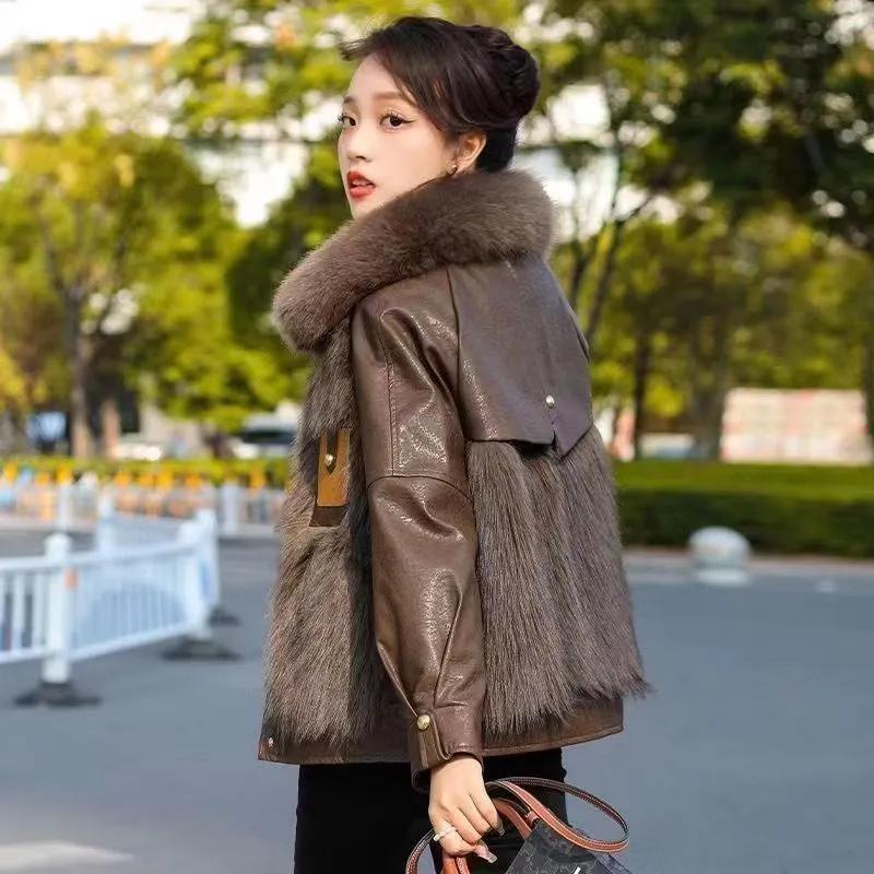 Winter Coat Plus Velvet Thickened Autumn and Winter Leather Women's Western Style Age-reducing Fashion Fur One-piece Women's Mid-length Coat
