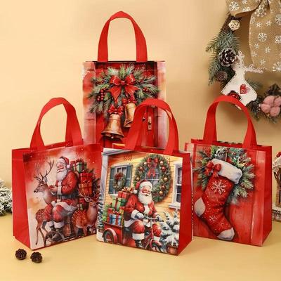4-piece Christmas Gift Bag Santa Claus Non-woven Fabric Storage Bag Home Decoration Bag New Year Gift Packaging Bag