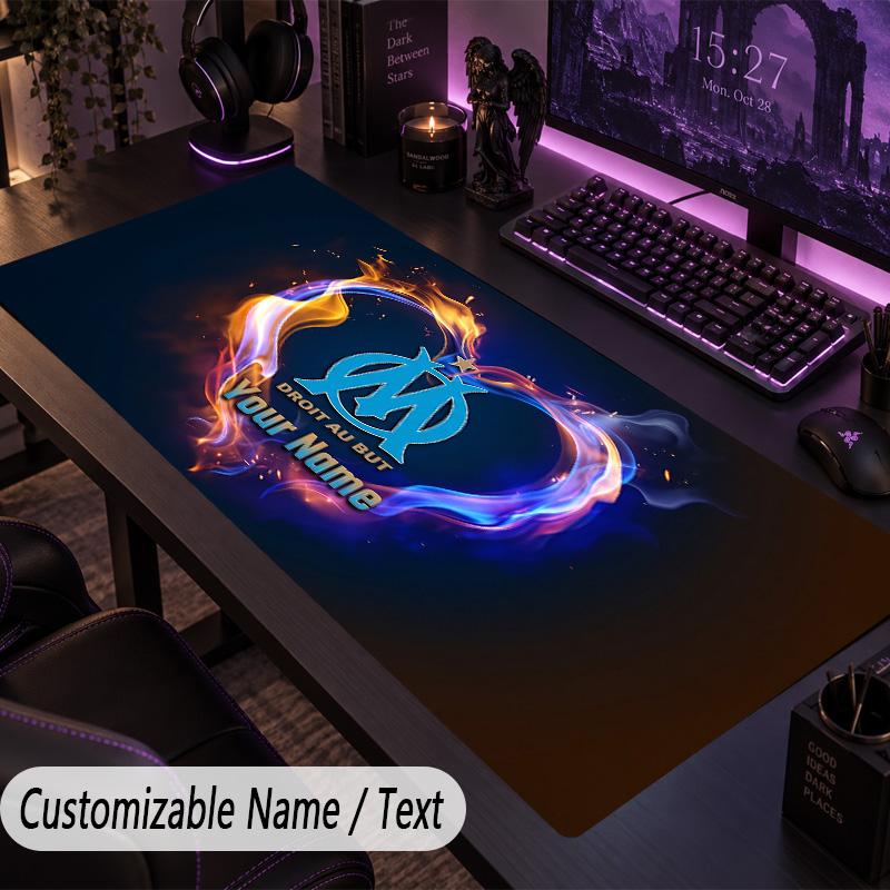 Large Mouse PadOlympique Marseille FC Custom Name Text Personalized Desk Mat Non Slip Gaming Pad
