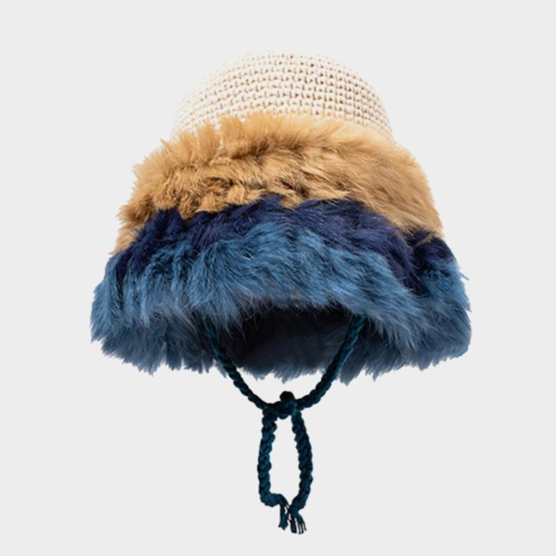 

LOOKING4U The Cap Raccoon Fur Knit Bonnet Hat C1 Blue C1 Blue