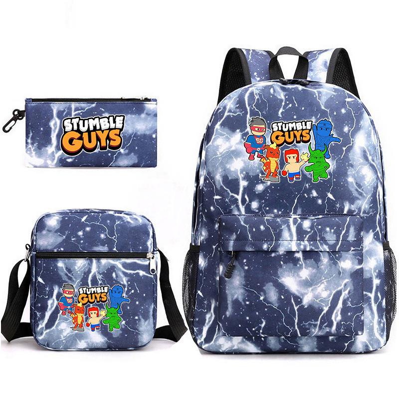 Large Capacity Schoolbag with Shoulder Strap; Student Three-piece Pencil Case Set