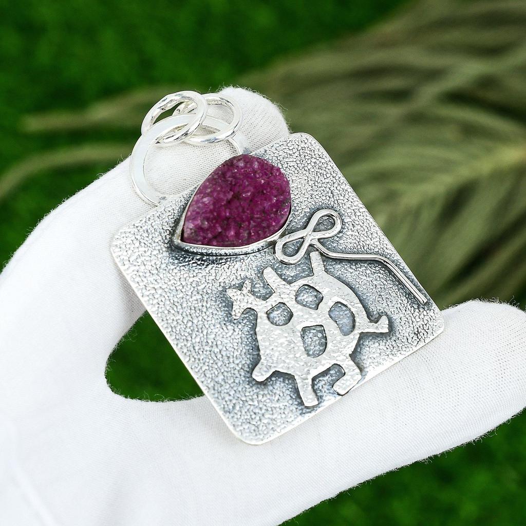 925 Sterling Silver Pink Titanium Druzy Gemstone Unique Wife New Pendant Jewelry