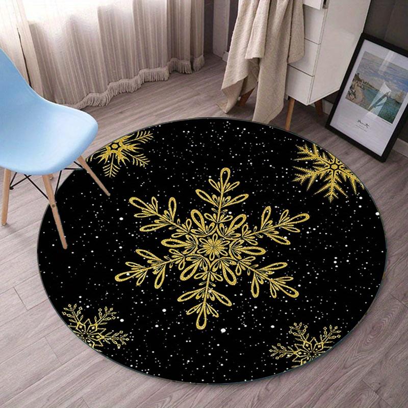 

1pc Luxury Gold Snowflake Round Rug - Soft Non-Slip Polyester Floor Mat, Machine Washable, Suitable for Living Room and Bedroom 80cm