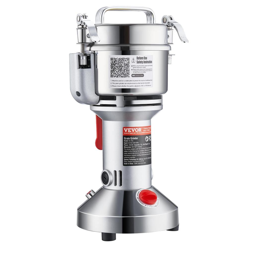 VEVOR 300g Electric Grain Mill Grinder, High Speed 1500W Commercial Spice Grinders, Stainless Steel Pulverizer Powder Machine