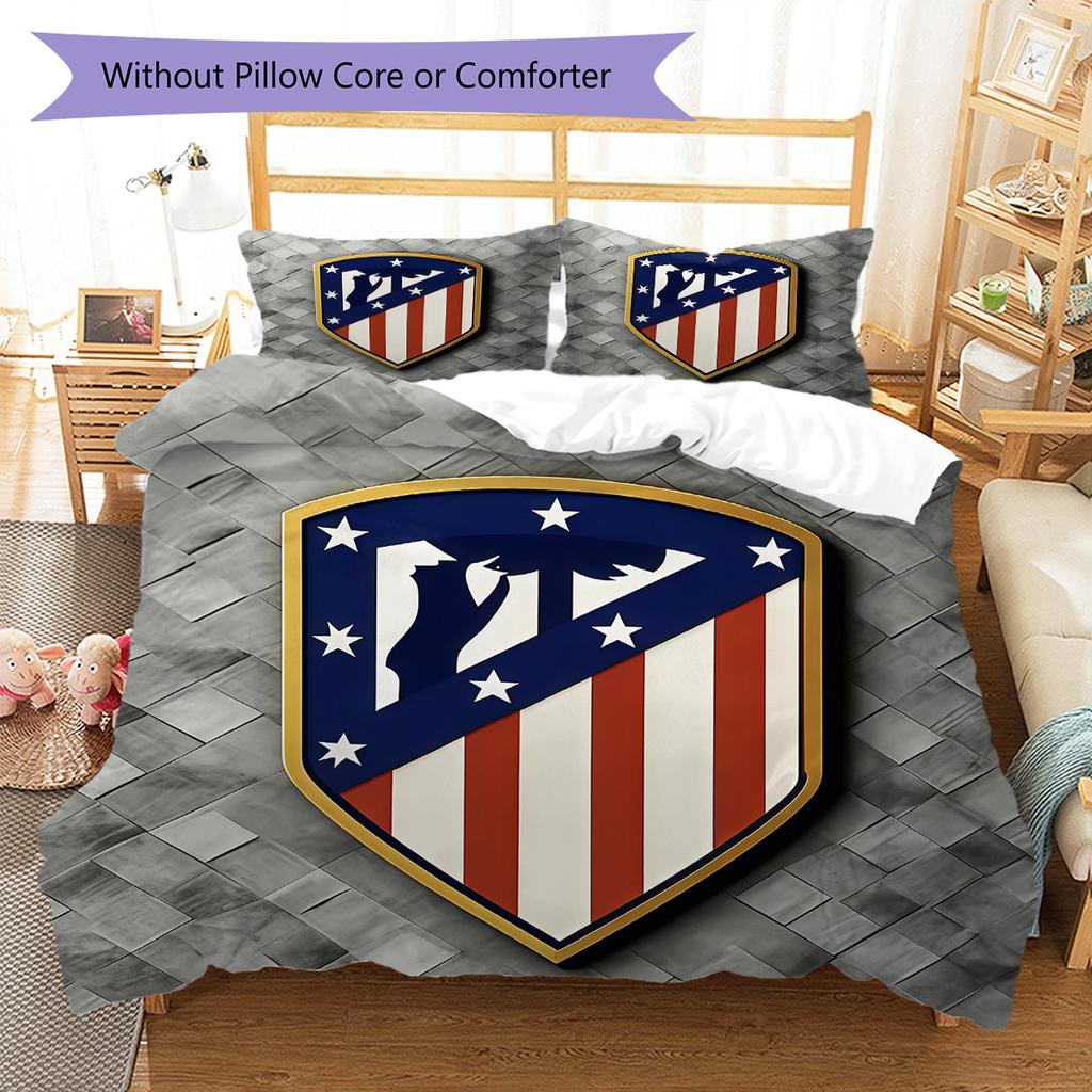 Atlético Madrid Bettwäsche Bettdecke Set Bettbezug Kissenbezug Heimdekoration Geburtstagsgeschenk (1 Bettbezug + 2 Kissenbezüge, ohne Füllung)