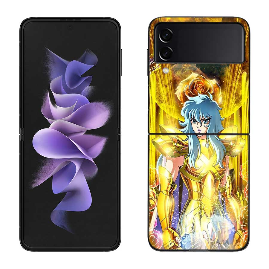 Saint Seiya Knights Of The Zodiac Phone Case For Samsung Z Flip 7 6 5G Galaxy Z Flip 5 4 3 Black Hard Cell Cover Luxury PC Shel