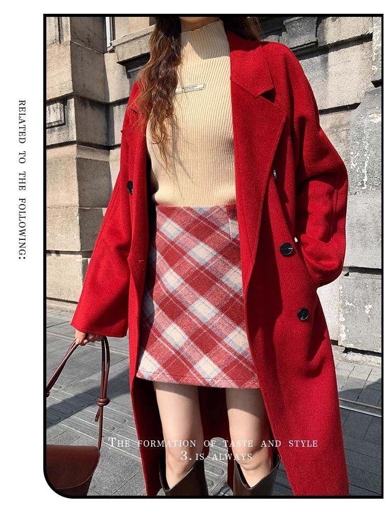 2025 Autumn/Winter Women's High-Waisted Plus Size Yellow Plaid Wool Mini Skirt