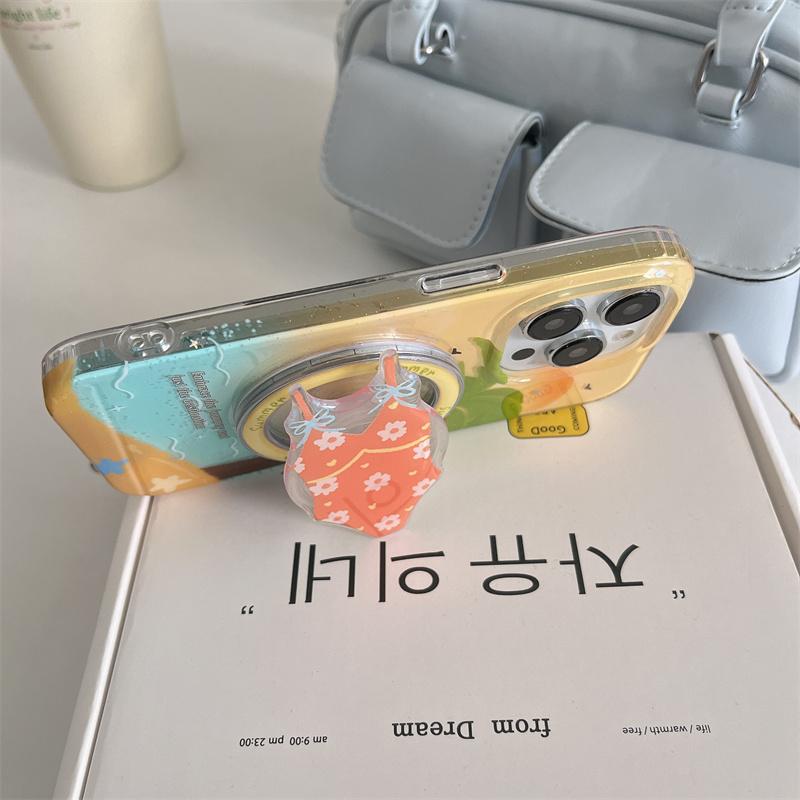 Summer Beach Coconut Tree Magnetic Phone Case For iPhone 16 Pro 15 13 14 Pro Max Cover with Stand Holder Cute Cases for Magsafe