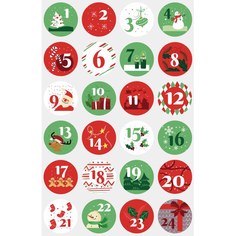 24Pcs/sheet Christmas Advent Calendar Number Sticker DIY Cookie Candy Packaging Sticker Gift Bag Wrapping Seal Dot Label