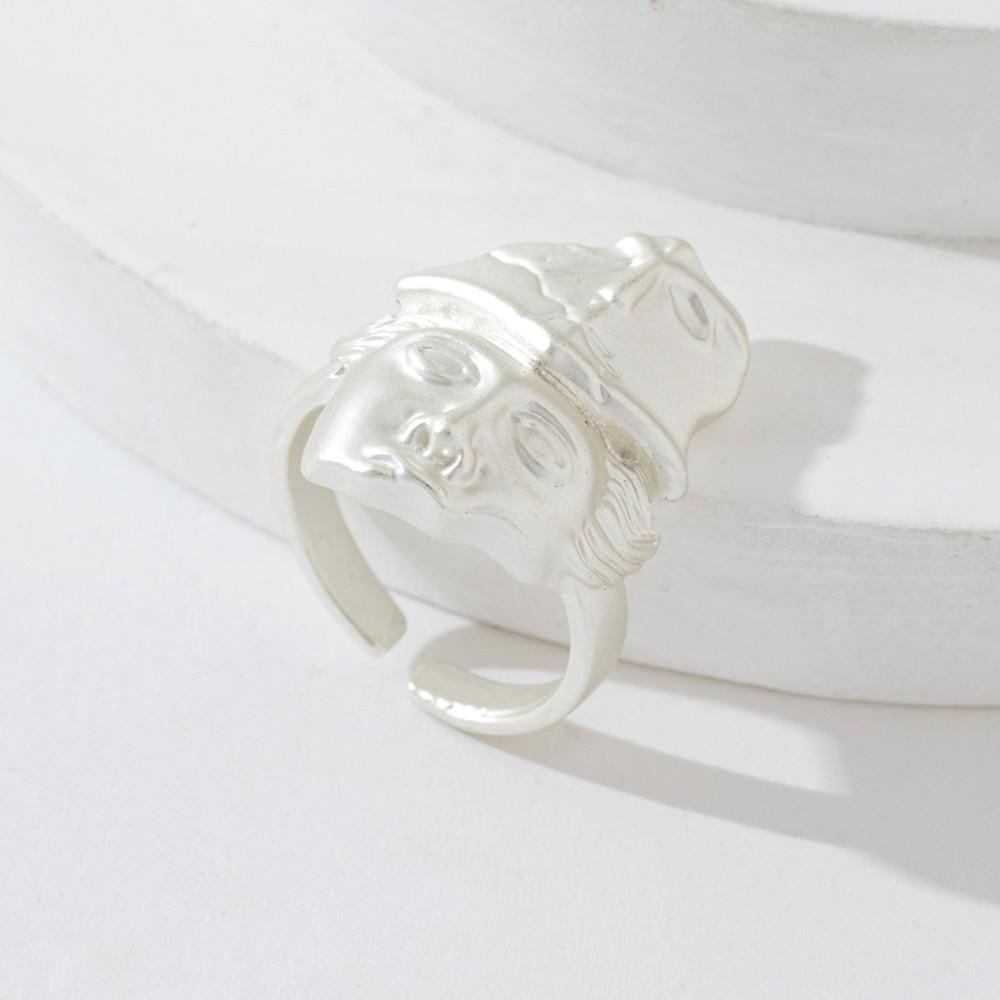 Adjustable Mystical Masked Face Ring Metal Silver Color Goth Style Ring Open Rings  Evening Dinner