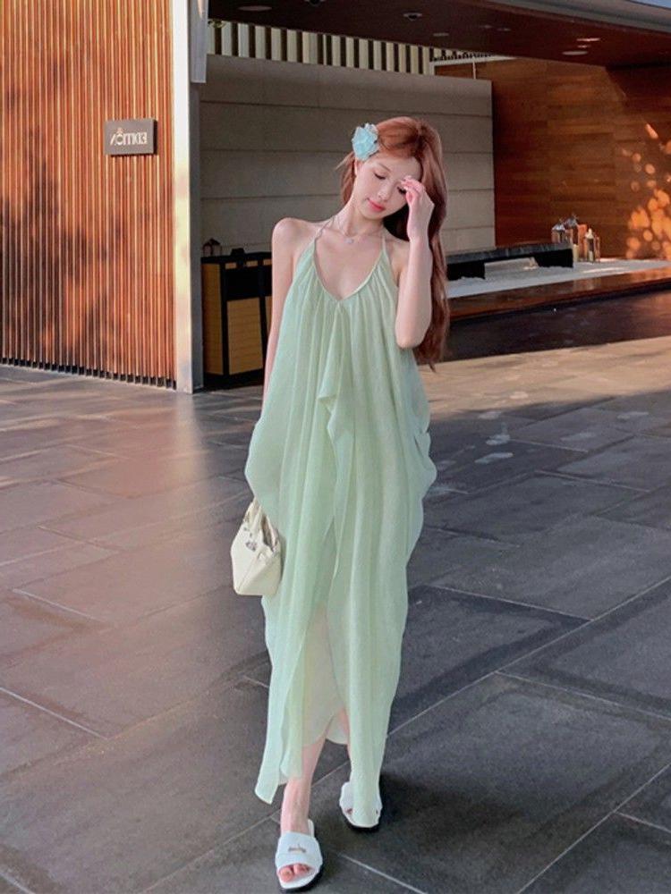 French Halterneck Backless Camisole: Fairy Summer Beach Dress