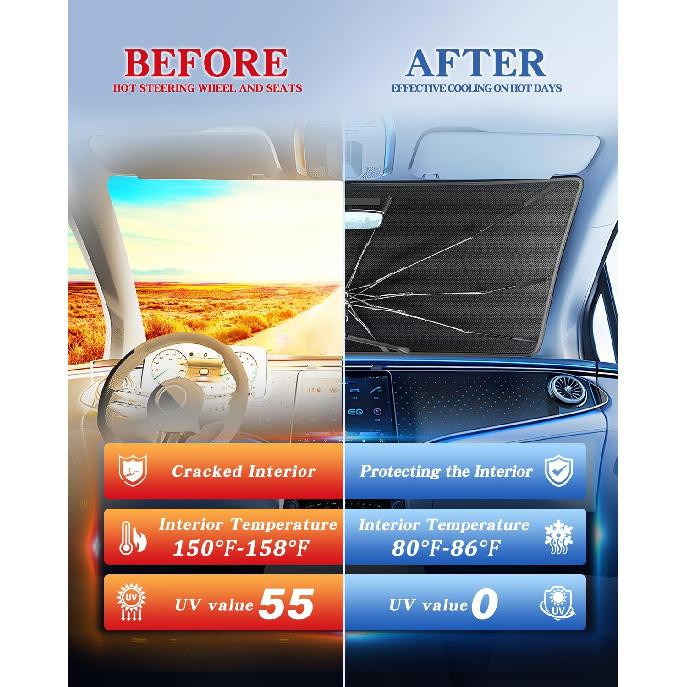 Portable Ford Explorer -2024 2025 Windshield Sunshade Umbrella With Bag, 2 In1 Ice Crystal Durable Compact Shade Umbrella UPF50+ UV Front Window Heat