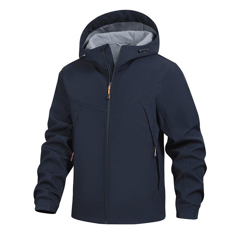 Cross-border men's autumn and winter soft shell clothing outdoor casual loose windproof and cold-proof fleece jacket hooded jacket can be opened twice