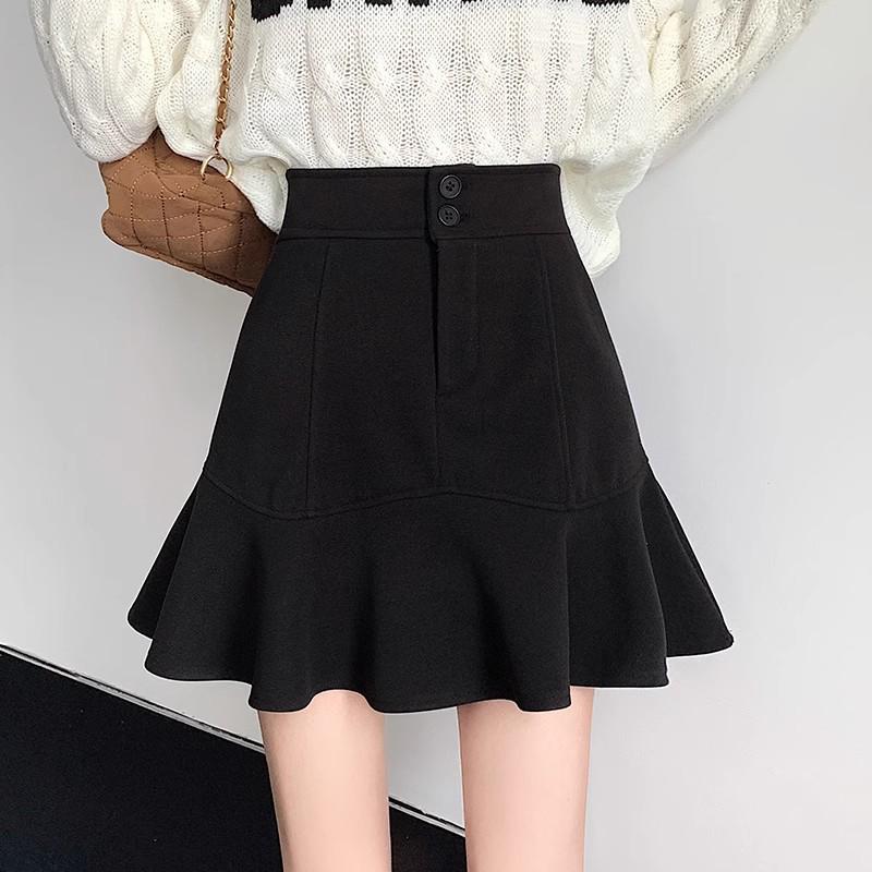 

High-Waisted A-Line Fishtail Skirt - Short, Hip-Hugging Style for Autumn & Winter 2024 Women s Collection M чёрный
