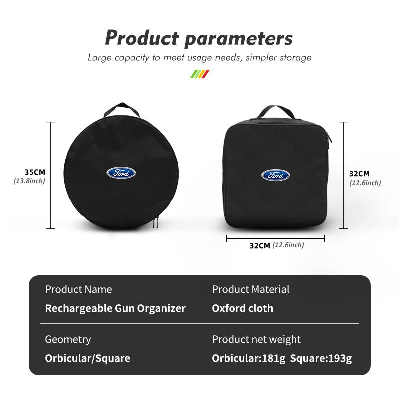 Car Charging Gun Storage Bag Oxford Cloth Auto EV Cable Organizer For Ford Fiesta Ranger Mondeo Escape Ecosport Fusion Explorer