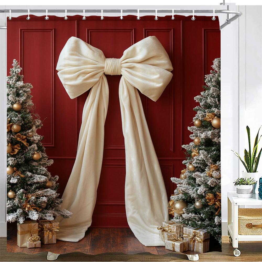 Shiny Romantic Pink Imitation Bowknot Shower Curtain Bath Curtain Printing Bathroom Curtains For Home Decoration Curtain