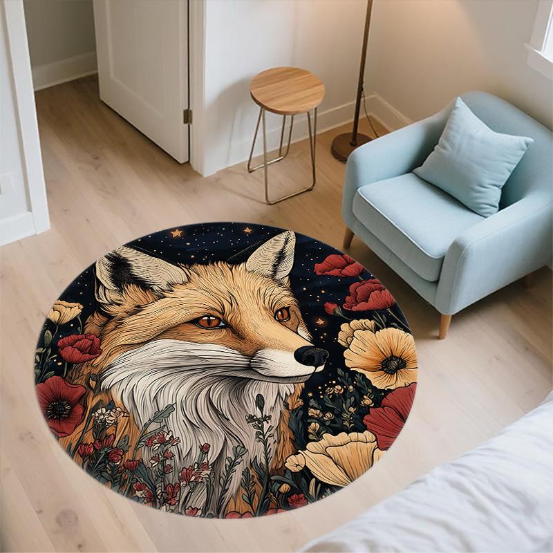 Volpe tra i Cespugli,Tappeto Rotondo,Tappeto per Soggiorno Camera da Letto Divano Sala Giochi Decorazione,Tappetino Antiscivolo