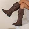 European and American Plus Retro British Women's Belt Buckle Low Heel High Boots