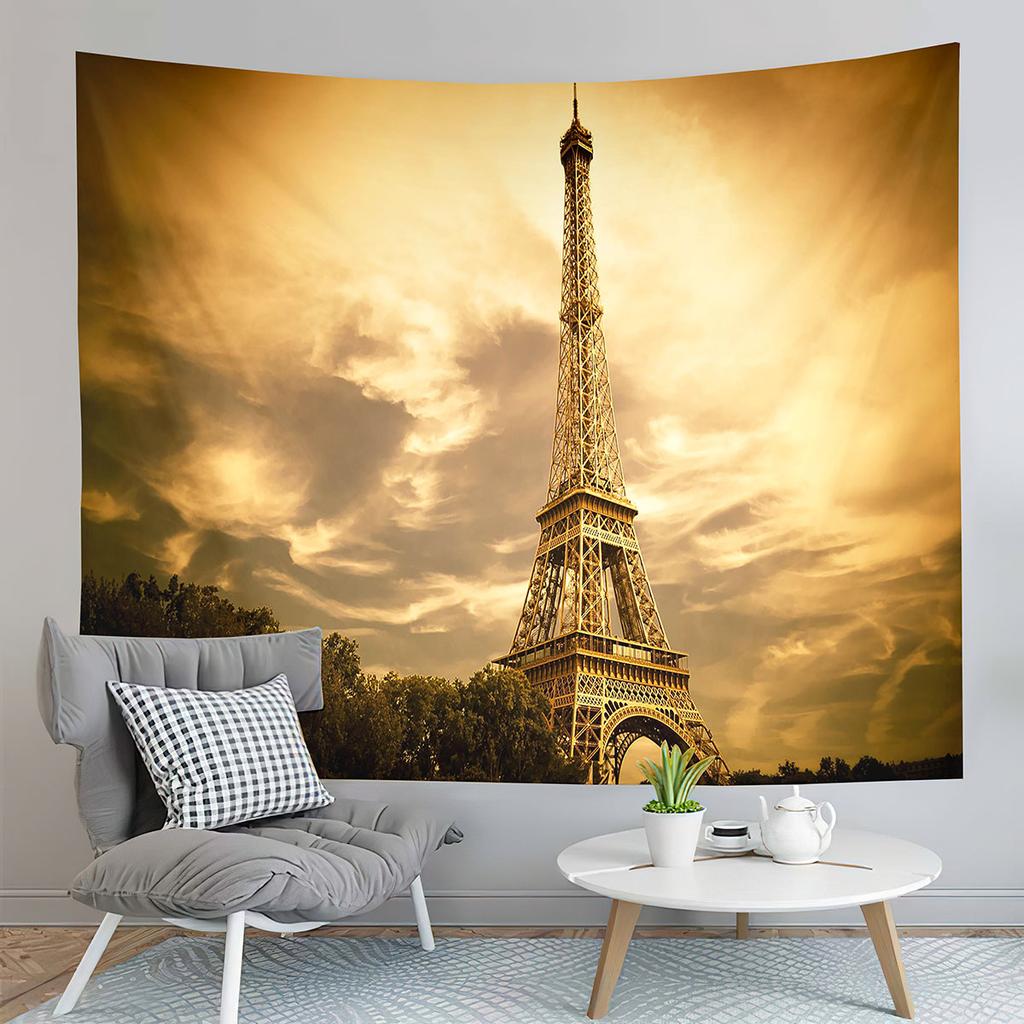 Paris Eiffel Tower Tapestry Sunset Night View Tapestry French Landmark Tapestry Living Room Bedroom Dorm Wall Hanging Blanket