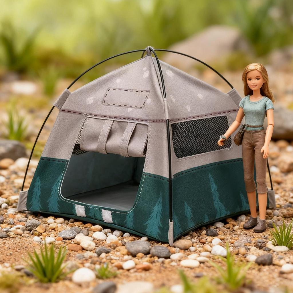 1:12 Scale Mini Camping Tent Model Decoration Oxford Cloth Simulated Outdoor Tent Ornament Doll Pretend Play Tent Photo Props