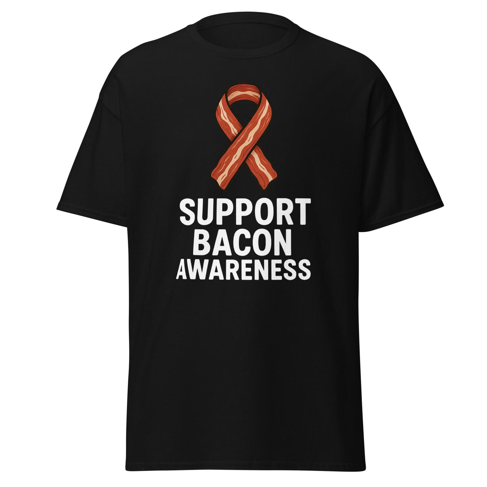 Support Bacon Awareness - Funny Bacon Ribbon Parody For Foodies, Unisex T-Shirt L