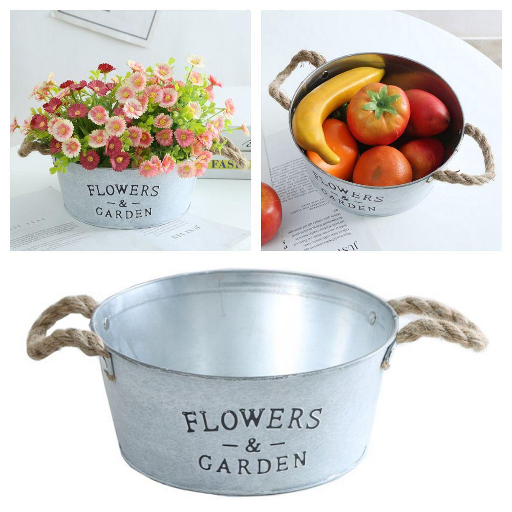 Iron Flower Container Home Decoration Flower Pot Vintage Rustic Flowerpot