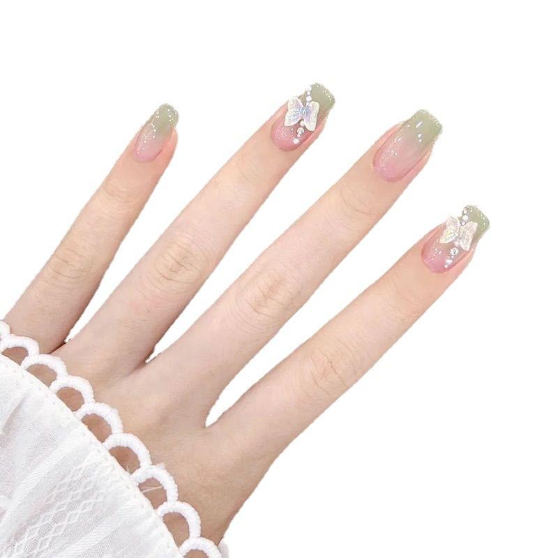 Czysto Ręcznie Robione Fototerapia Noszenie Zbroi Wróżkowy Zielony Motyl Noszenie Zbroi Produkt Gotowy Wielokrotnego Użytku Naszywki do Paznokci Artystycznych Można Usunąć