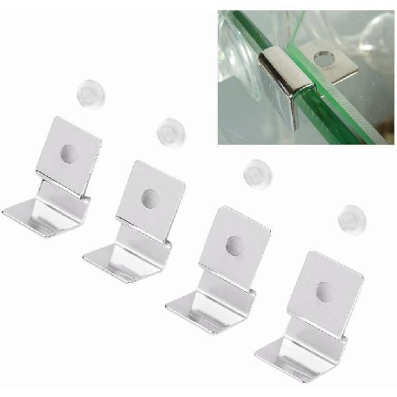 4Pcs Pssopp Aquarium Cover Bracket, Fish Glass Cover Clip Stainless Steel Aquarium Glass Covers Support Bracket Holders Universal Lid Clips for