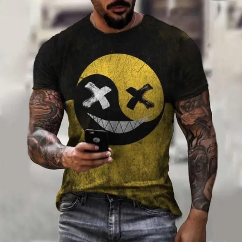 Lustiges lächelndes Gesicht Grafik 3D-Druck Herren T-Shirt Street Trendy Fashion Lässig Sommer O-Ausschnitt Kurzarm Übergroße T-Shirt Oberteile