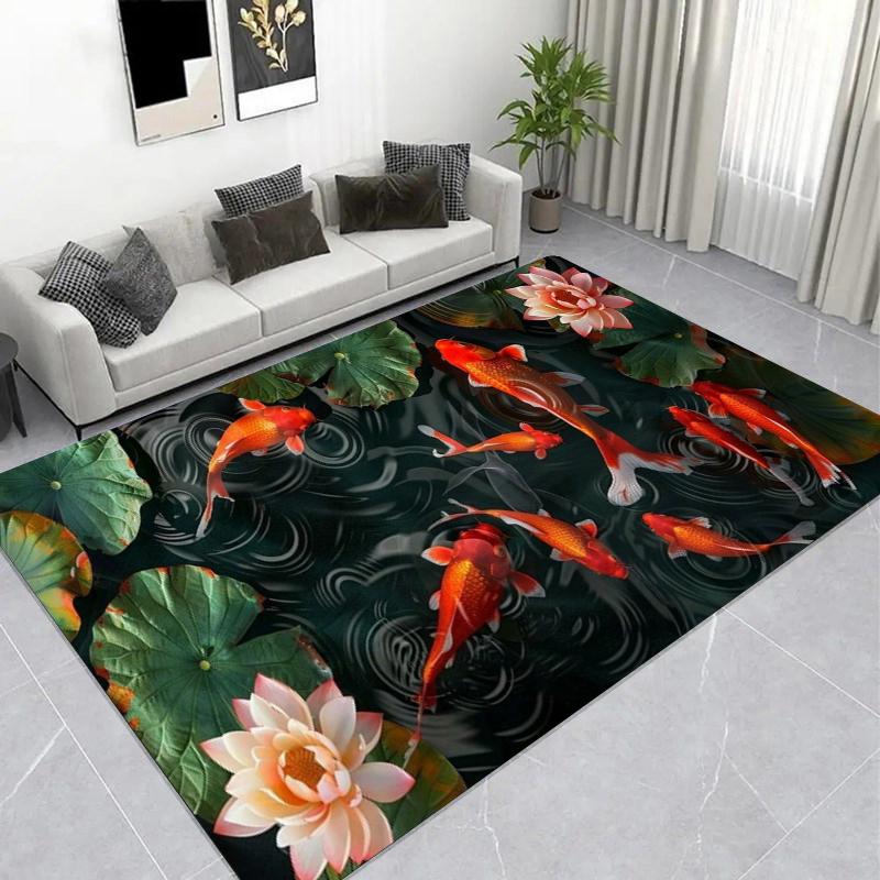 Underwater Koi Fish Carpet, Lucky Area Rug, Non-slip Floor Mat for Home Decor