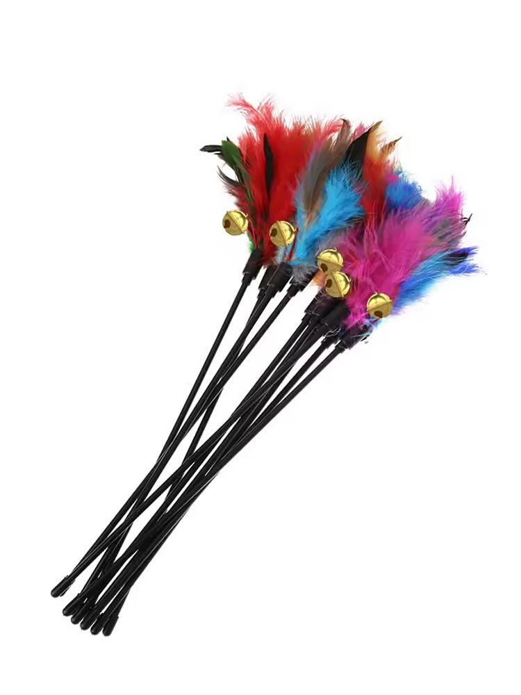 5pcs/set Cat Interactive Wand Colorful Feather Chicken Feather Cat Stick Bell Portable Creative Fashion Novelty Pet Cat Supplies