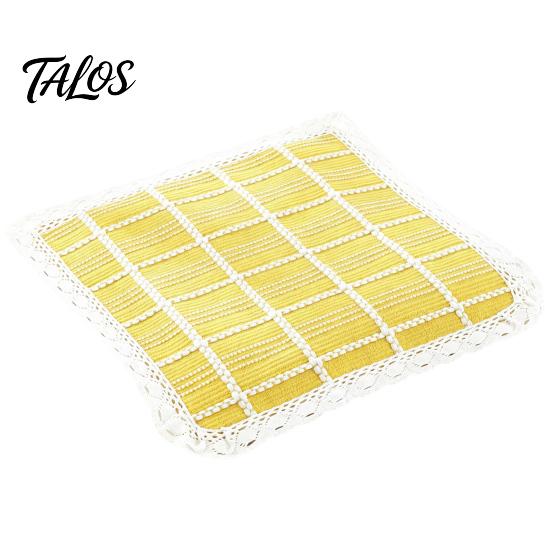Thin Seat Pad for Home Cotton Linen Chair Pad, Striped Plaid Dining Mat with Lace Trim, Lightweight Wood Chairs Breathable Ties Office Barstool